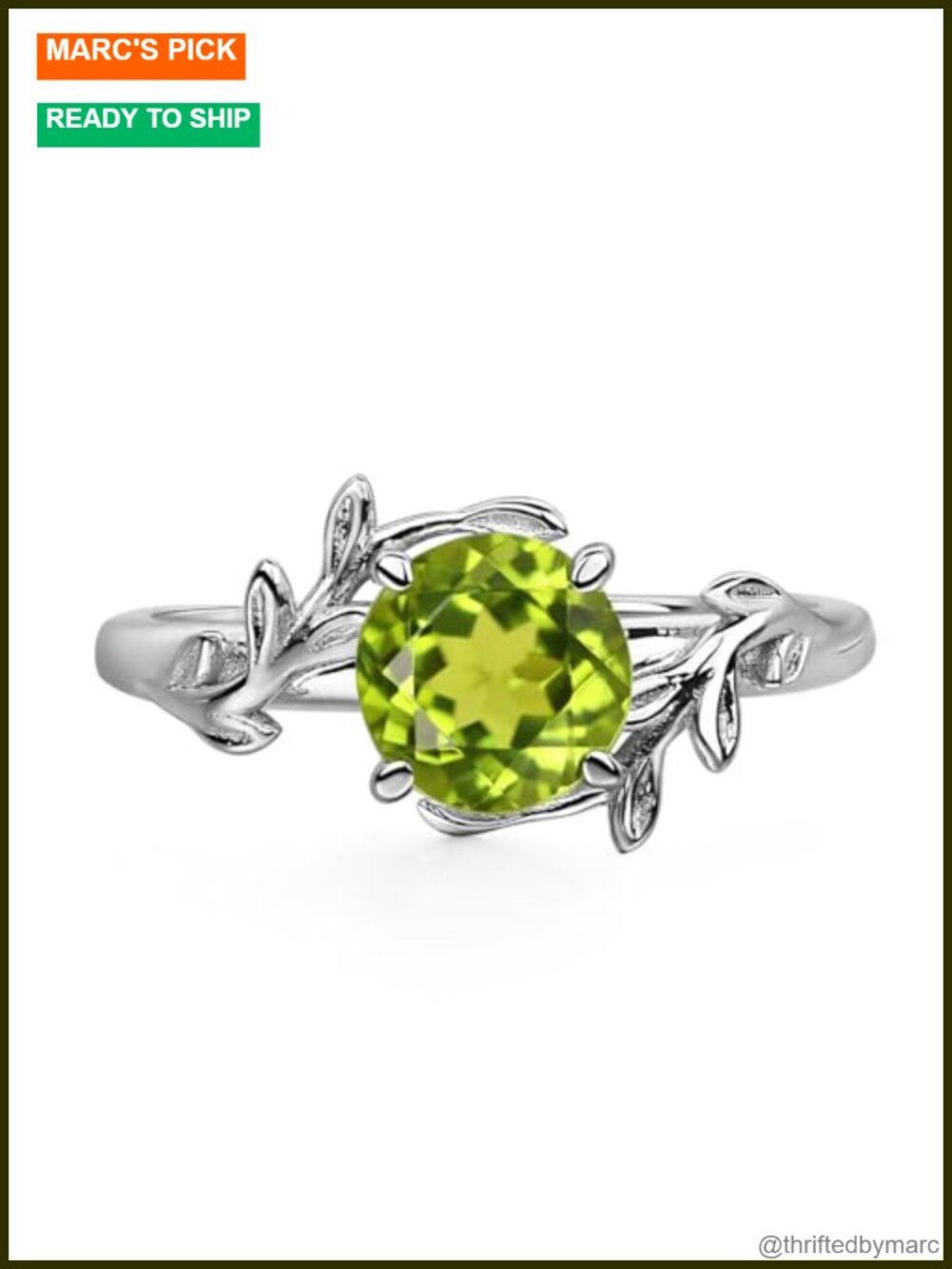Sterling Silver Peridot Solitaire Leaf Bypass Ring Size 8.5